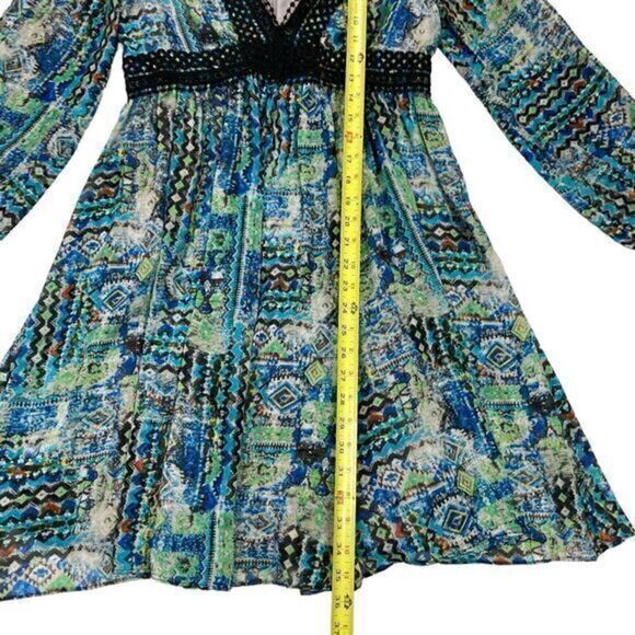 Betsey Johnson Dress Womens 6 Blue Green Black Crochet Trim Boho Whimsigoth Midi - Picture 15 of 16
